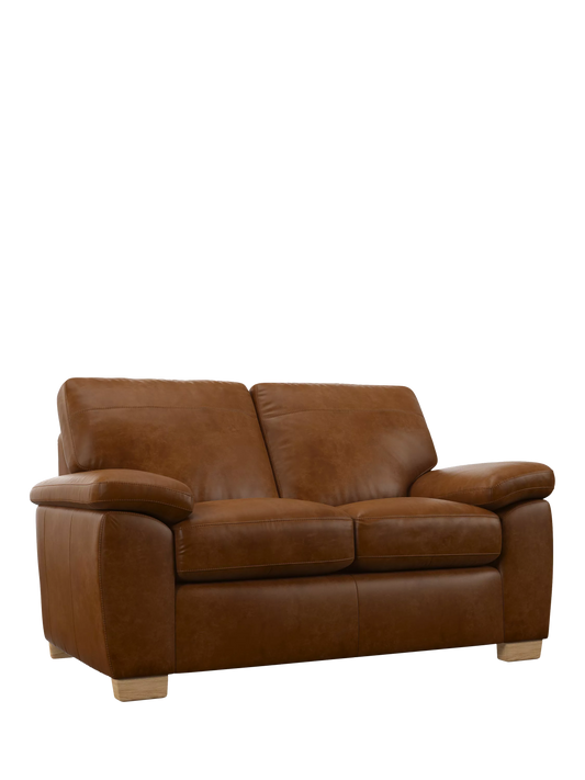 John Lewis Camden Small 2 Seater Leather Sofa, Light Leg, Premium Caramel
