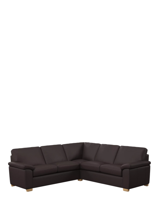 John Lewis Camden 5+ Seater Corner Leather Sofa, Light Leg Matt Chocoalate