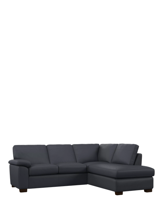 John Lewis Camden RHF Chaise Corner Leather Sofa, Dark Leg, Matt Navy