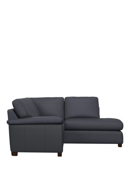 John Lewis Camden RHF Chaise Corner Leather Sofa, Dark Leg, Matt Navy