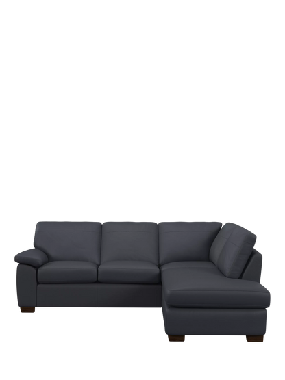 John Lewis Camden RHF Chaise Corner Leather Sofa, Dark Leg, Matt Navy