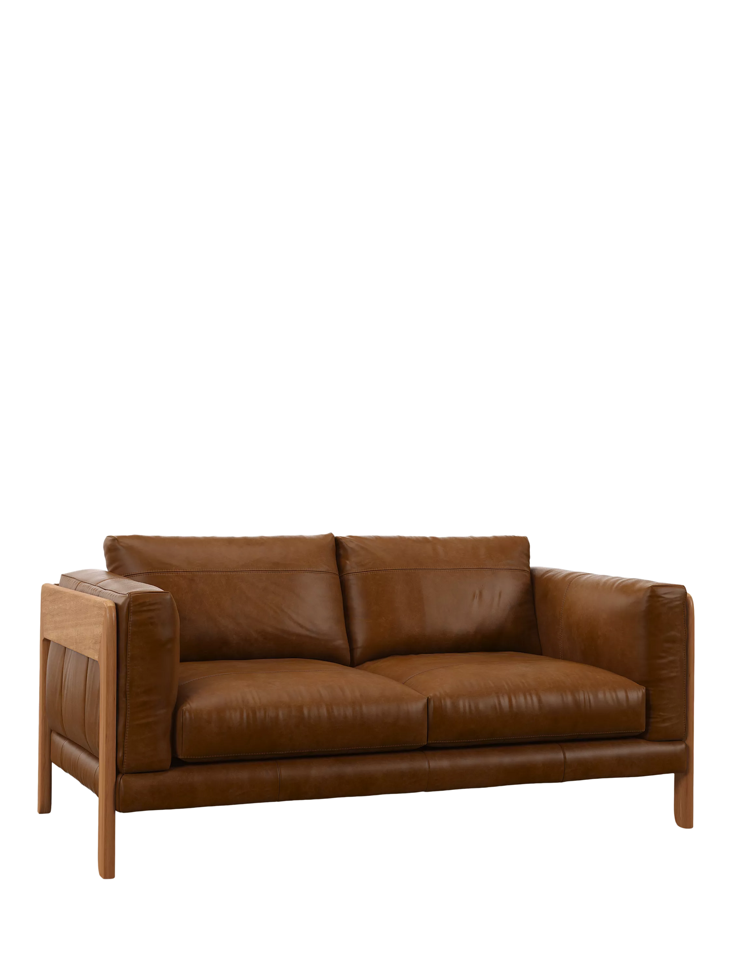 John Lewis Nest Medium 2 Seater Leather Sofa, Light Leg, Premium Caramel