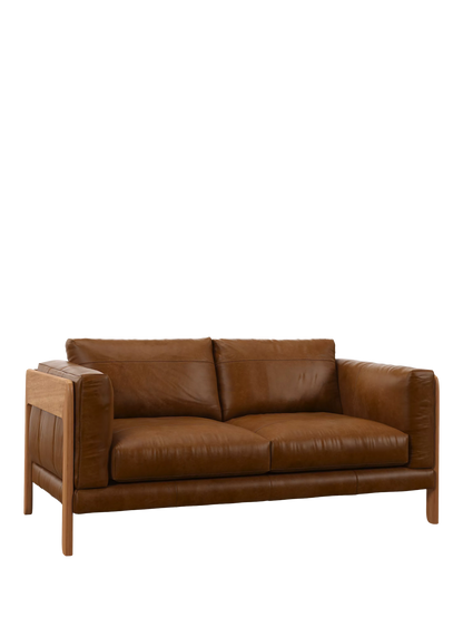 John Lewis Nest Medium 2 Seater Leather Sofa, Light Leg, Premium Caramel