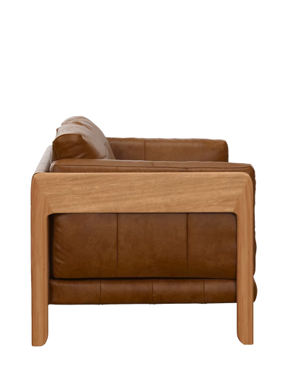 John Lewis Nest Medium 2 Seater Leather Sofa, Light Leg, Premium Caramel