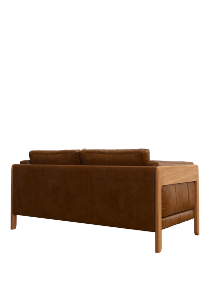 John Lewis Nest Medium 2 Seater Leather Sofa, Light Leg, Premium Caramel