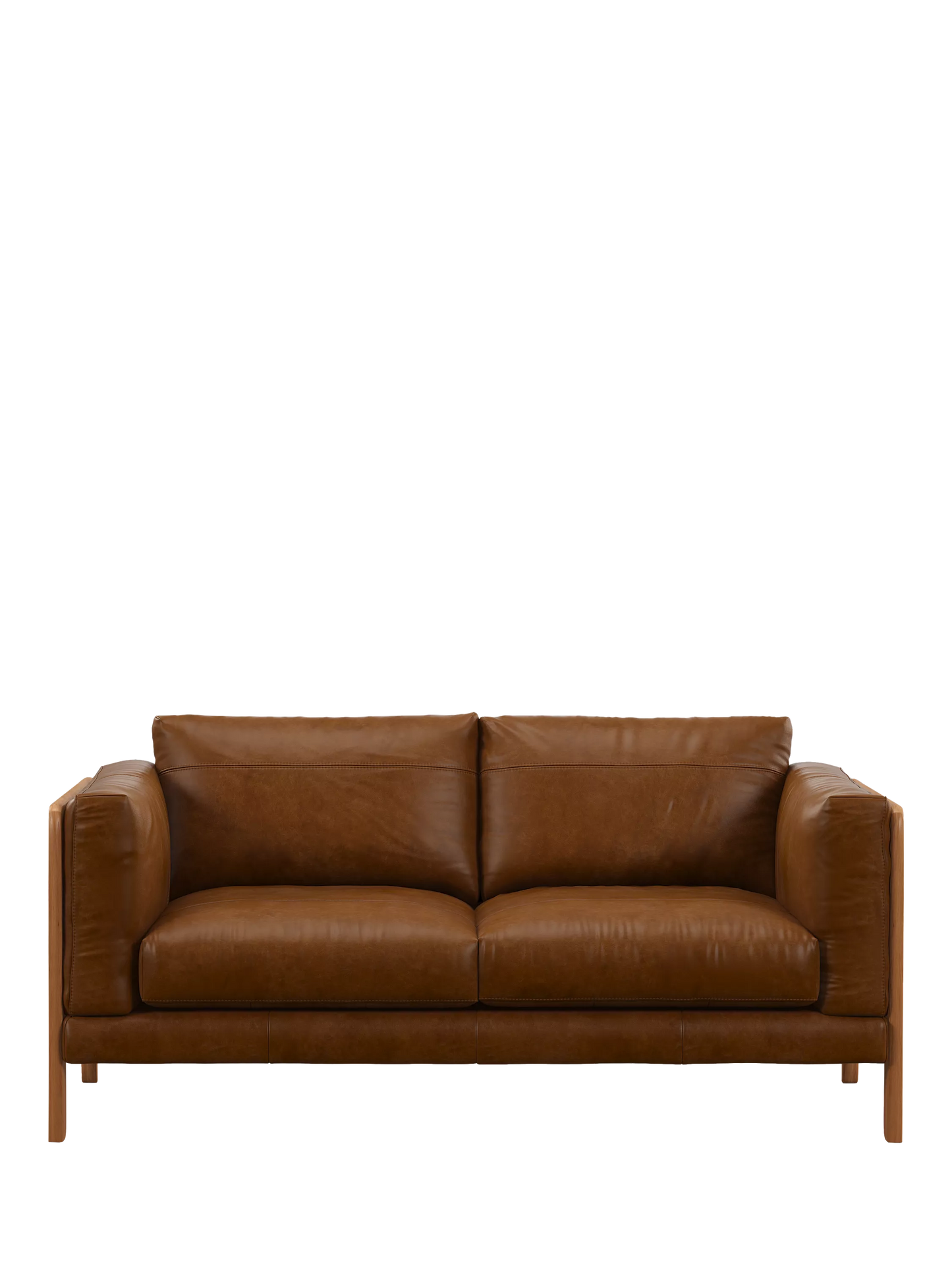 John Lewis Nest Medium 2 Seater Leather Sofa, Light Leg, Premium Caramel