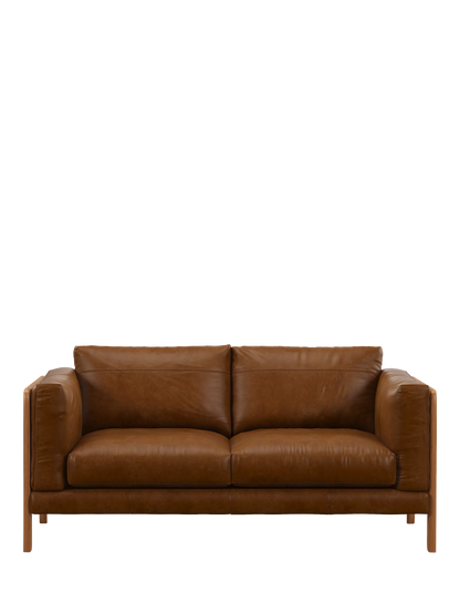 John Lewis Nest Medium 2 Seater Leather Sofa, Light Leg, Premium Caramel