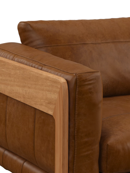 John Lewis Nest Medium 2 Seater Leather Sofa, Light Leg, Premium Caramel