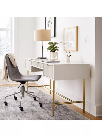 West Elm Quinn Lacquer Desk, Haze/Antique Brass