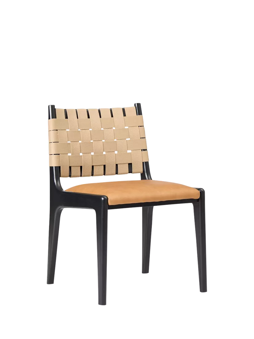 John Lewis West Elm Dunham Dining Chair in Black / Tan