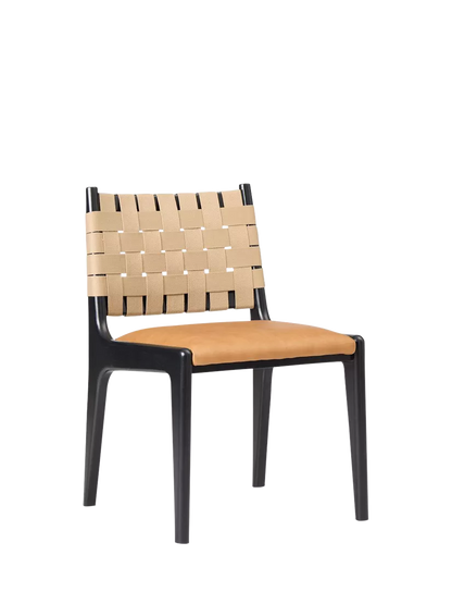 John Lewis West Elm Dunham Dining Chair in Black / Tan