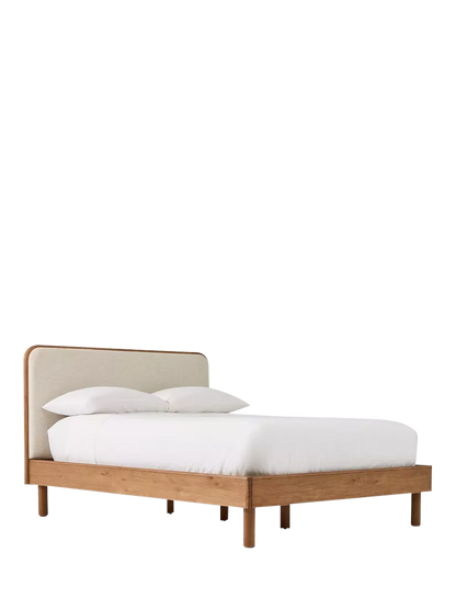 West Elm Miles Wood & Upholstered Bed Frame, King Size, Twill Sand/Toasted Oak