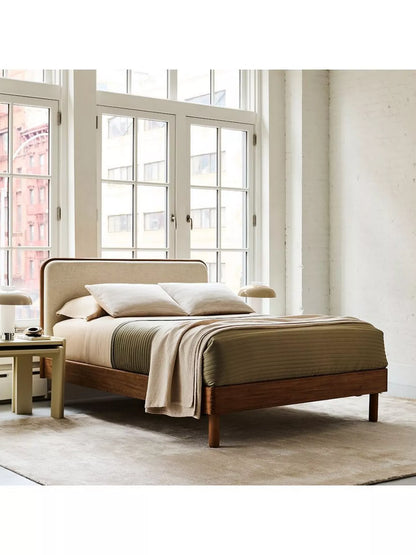 West Elm Miles Wood & Upholstered Bed Frame, King Size, Twill Sand/Toasted Oak