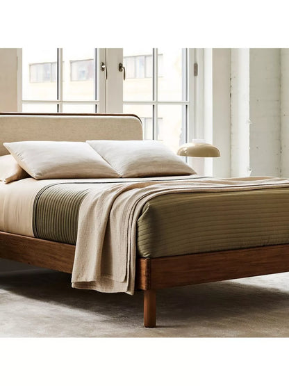 West Elm Miles Wood & Upholstered Bed Frame, King Size, Twill Sand/Toasted Oak