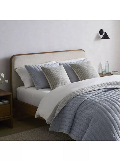 West Elm Miles Wood & Upholstered Bed Frame, King Size, Twill Sand/Toasted Oak