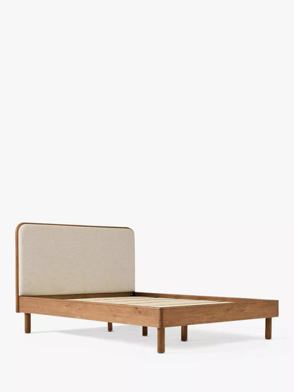 West Elm Miles Wood & Upholstered Bed Frame, King Size, Twill Sand/Toasted Oak