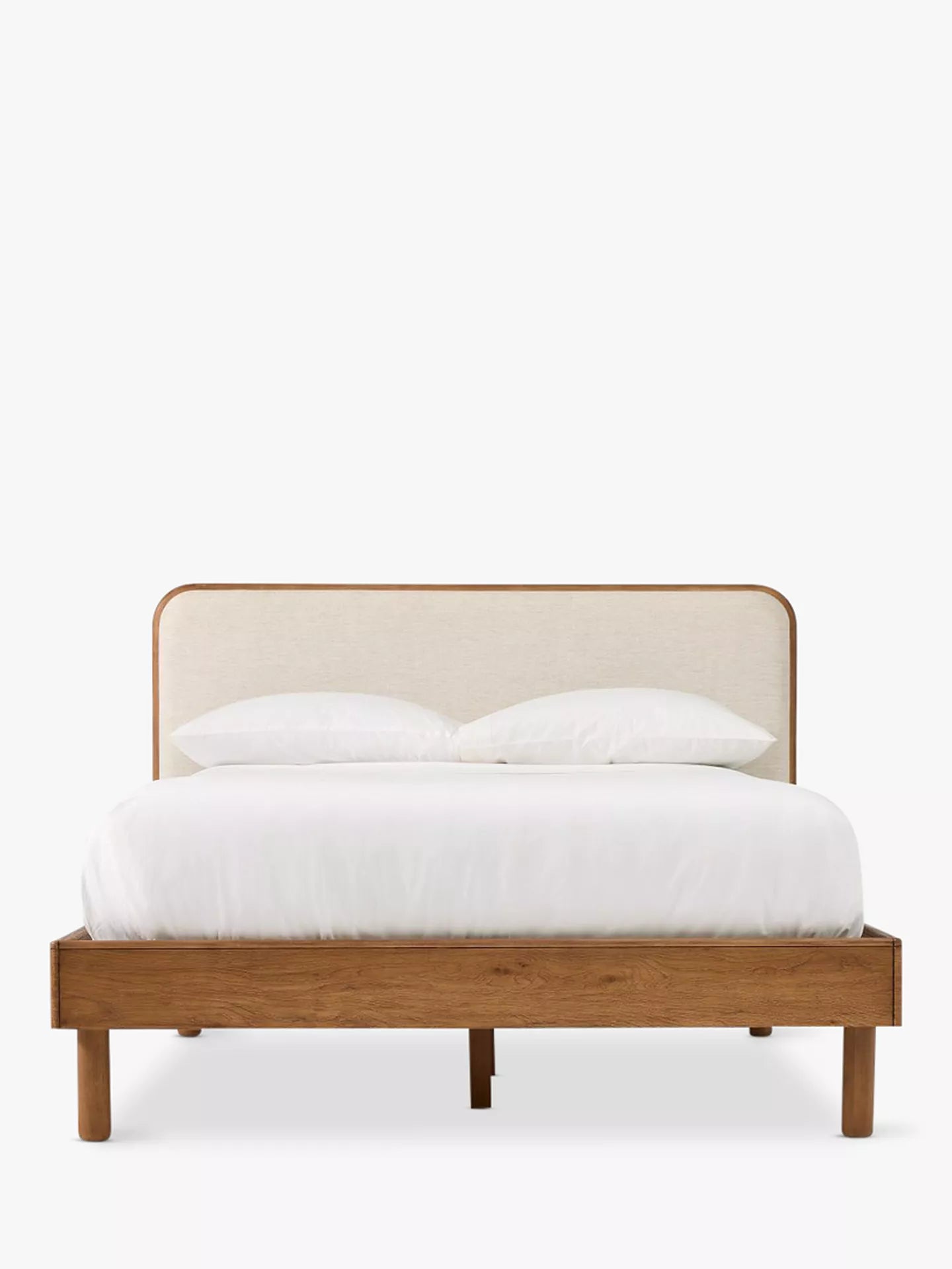 West Elm Miles Wood & Upholstered Bed Frame, King Size, Twill Sand/Toasted Oak