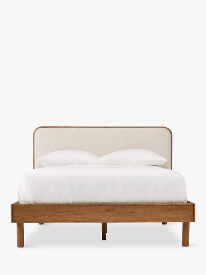 West Elm Miles Wood & Upholstered Bed Frame, King Size, Twill Sand/Toasted Oak