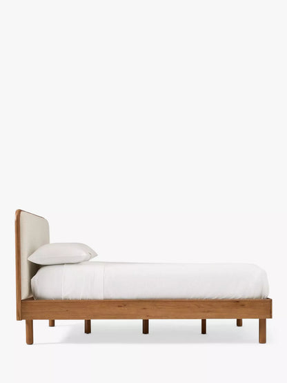 West Elm Miles Wood & Upholstered Bed Frame, King Size, Twill Sand/Toasted Oak