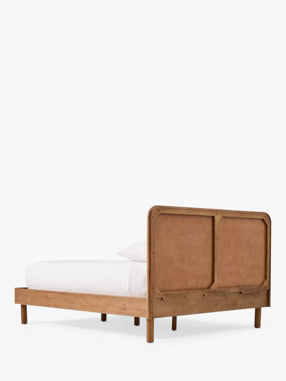 West Elm Miles Wood & Upholstered Bed Frame, King Size, Twill Sand/Toasted Oak