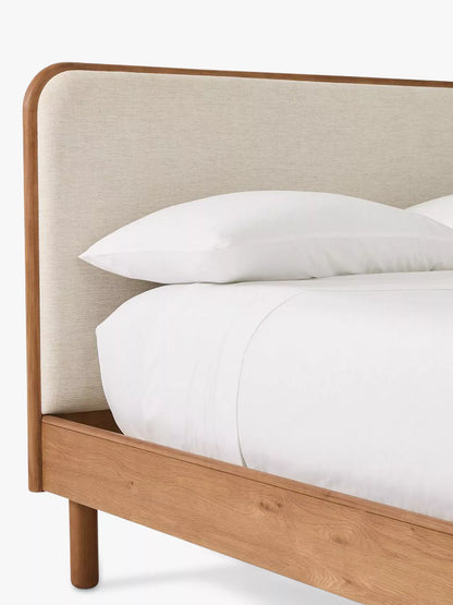 West Elm Miles Wood & Upholstered Bed Frame, King Size, Twill Sand/Toasted Oak