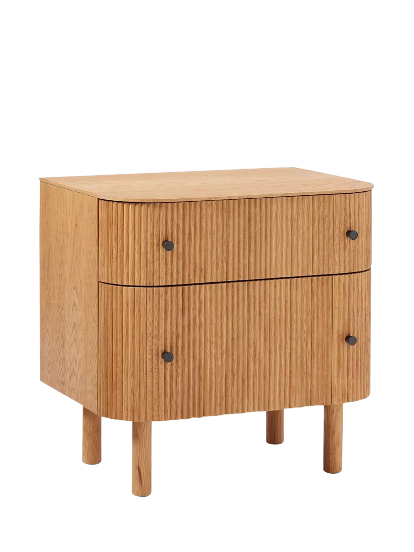 West Elm Ellington 2 Drawer Bedside Table, Oak Veneer