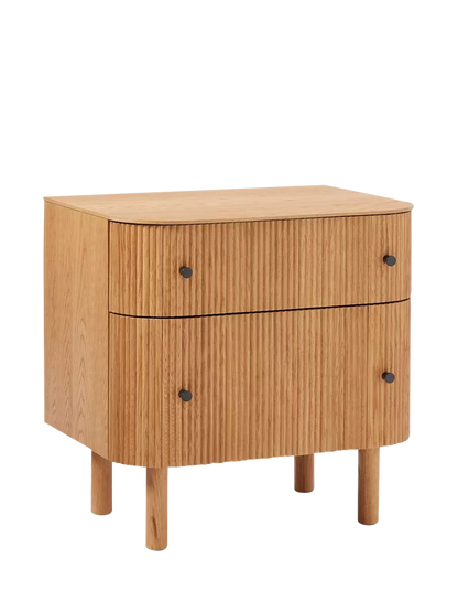 West Elm Ellington 2 Drawer Bedside Table, Oak Veneer