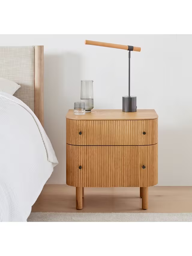 West Elm Ellington 2 Drawer Bedside Table, Oak Veneer