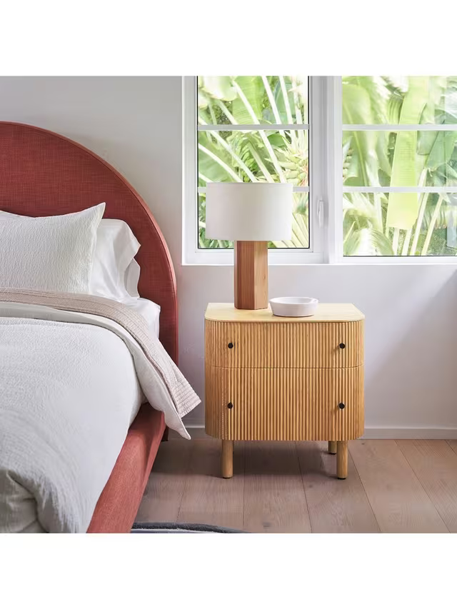 West Elm Ellington 2 Drawer Bedside Table, Oak Veneer