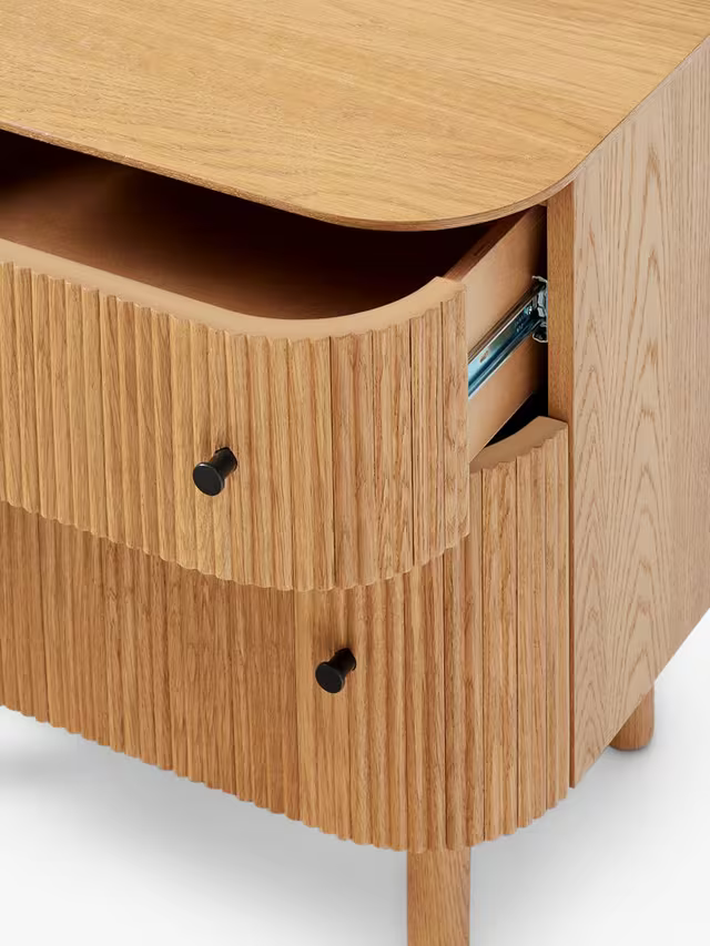West Elm Ellington 2 Drawer Bedside Table, Oak Veneer