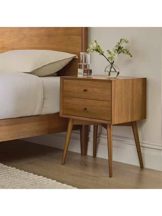West Elm Mid-Century Wood 2 Drawer Bedside Table, Acorn