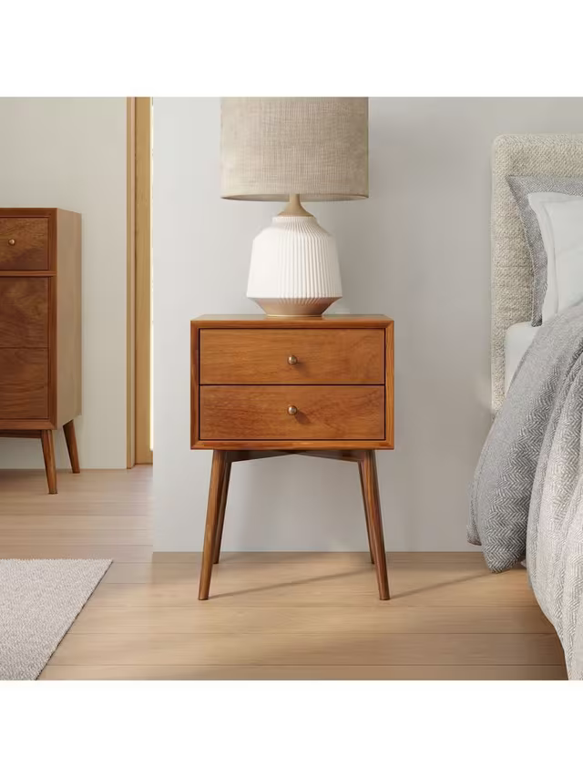 West Elm Mid-Century Wood 2 Drawer Bedside Table, Acorn