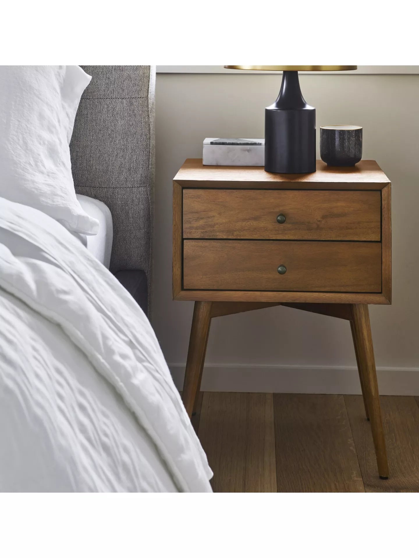 West Elm Mid-Century Wood 2 Drawer Bedside Table, Acorn