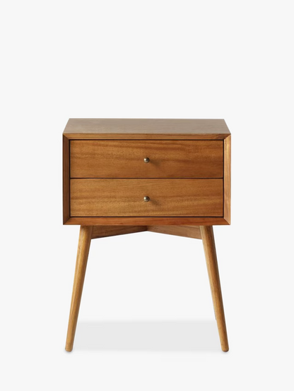 West Elm Mid-Century Wood 2 Drawer Bedside Table, Acorn
