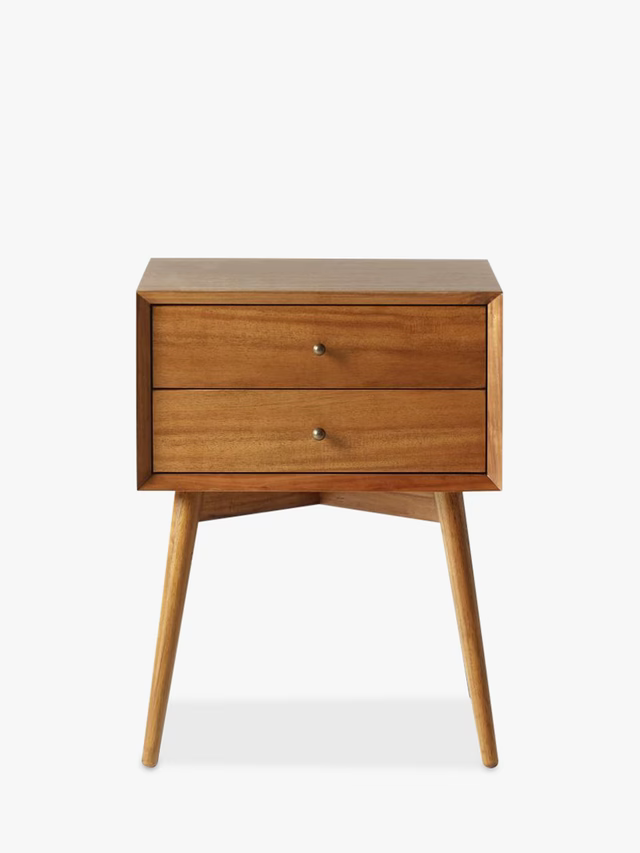 West Elm Mid-Century Wood 2 Drawer Bedside Table, Acorn