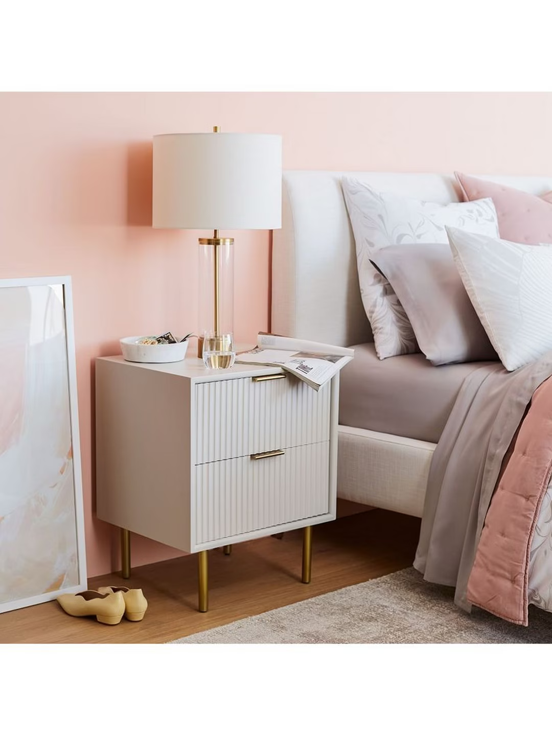 west elm Quinn 2 Drawer Bedside Table, Haze