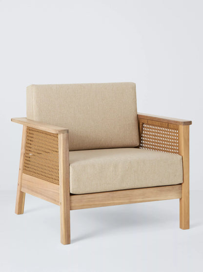 John Lewis Woven Rattan Panel Acacia Wood Garden Lounge Chair, Natural
