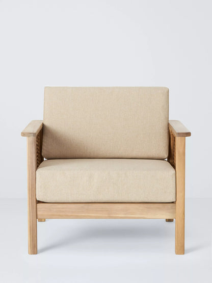 John Lewis Woven Rattan Panel Acacia Wood Garden Lounge Chair, Natural
