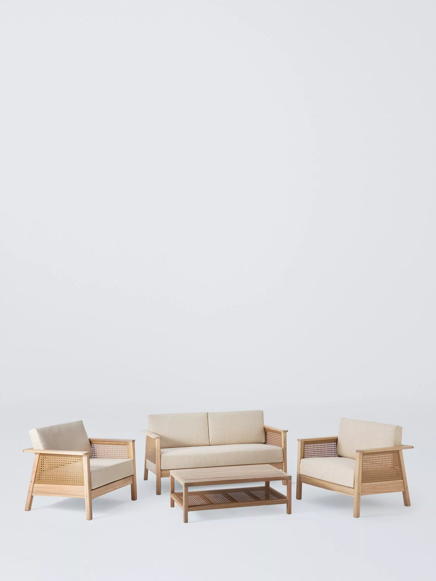 John Lewis Woven Rattan Panel Acacia Wood Garden Lounge Chair, Natural