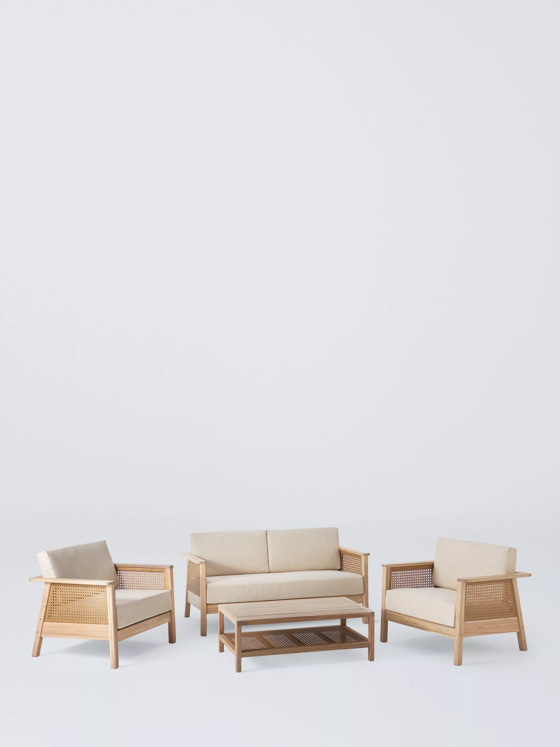 John Lewis Woven Rattan Panel Acacia Wood Garden Lounge Chair, Natural