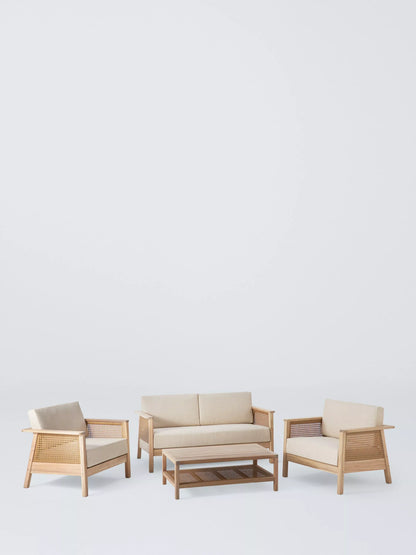 John Lewis Woven Rattan Panel Acacia Wood Garden Lounge Chair, Natural