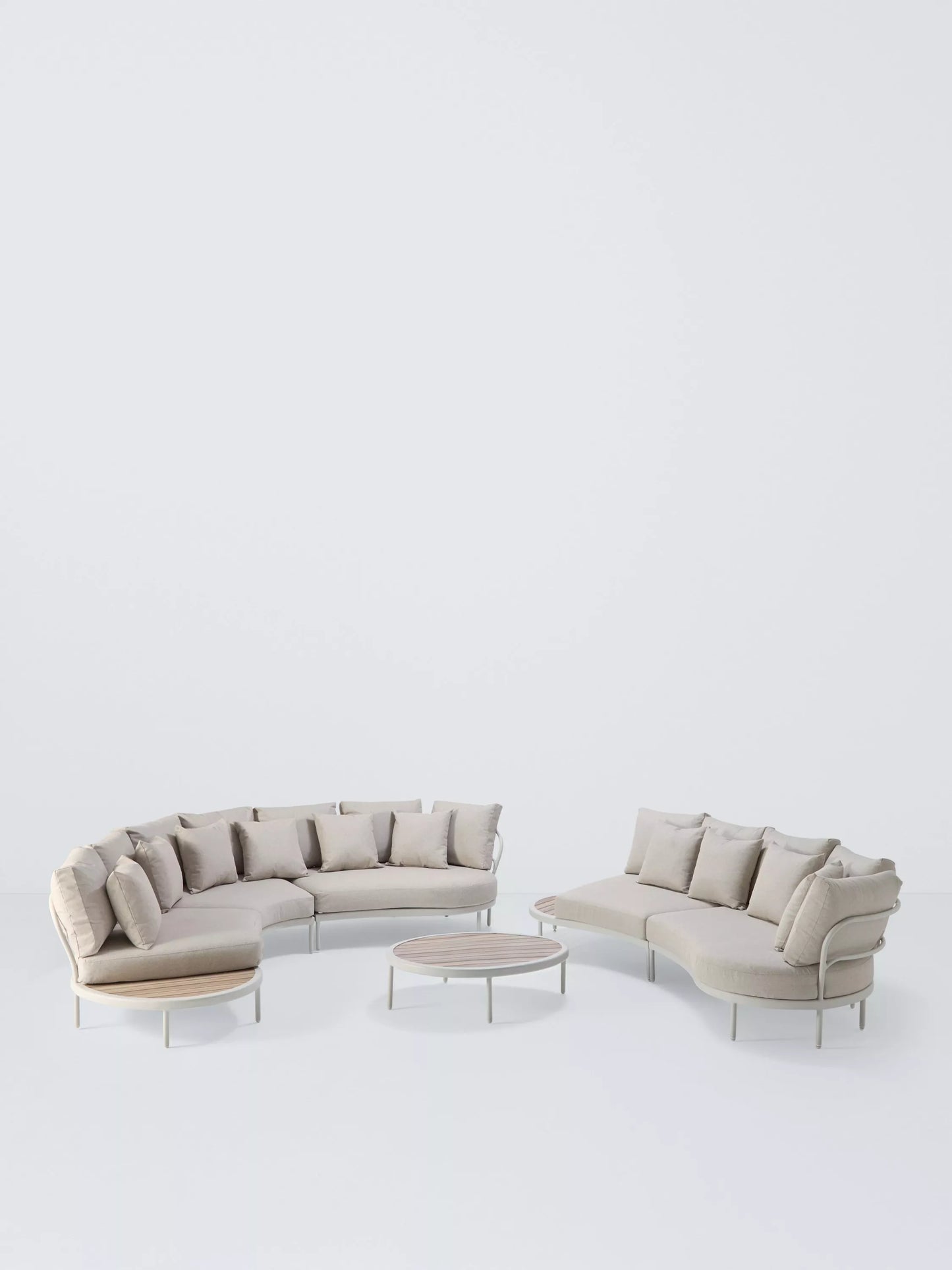 John Lewis Lozenge 5-Seater Modular Curved Garden Sofa & Coffee Table Set, Cream