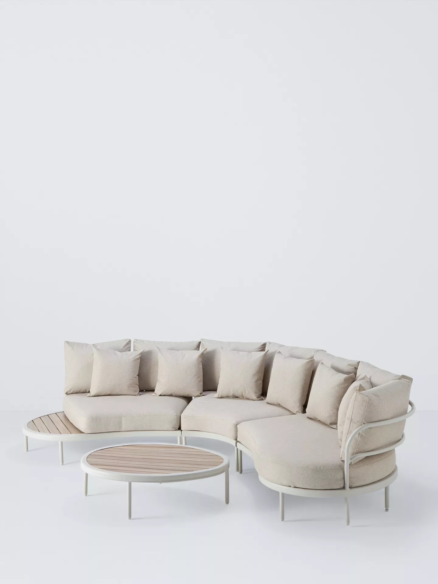 John Lewis Lozenge 5-Seater Modular Curved Garden Sofa & Coffee Table Set, Cream