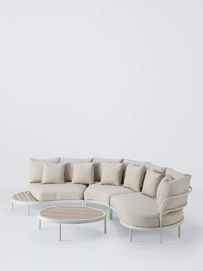 John Lewis Lozenge 5-Seater Modular Curved Garden Sofa & Coffee Table Set, Cream