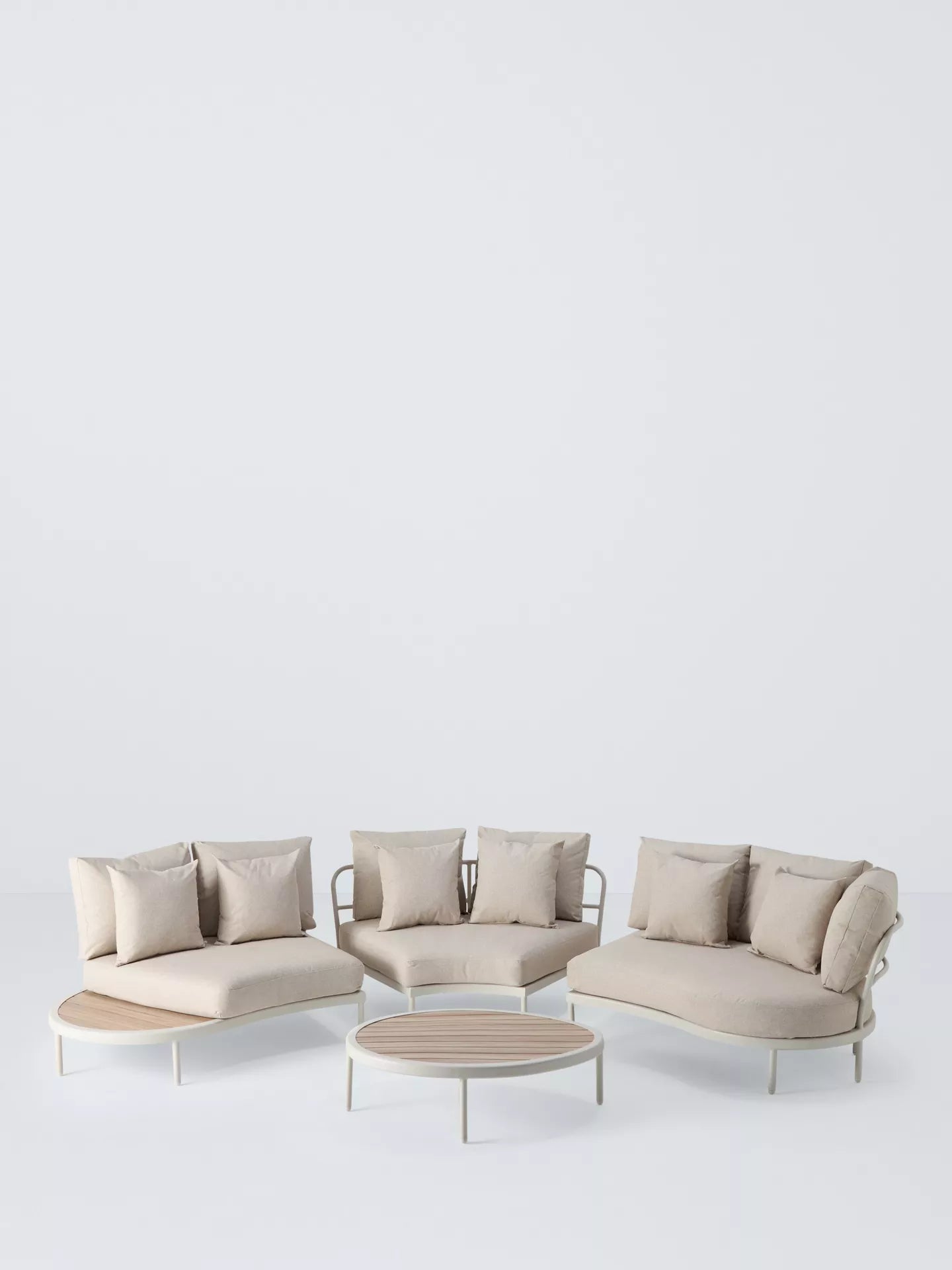John Lewis Lozenge 5-Seater Modular Curved Garden Sofa & Coffee Table Set, Cream