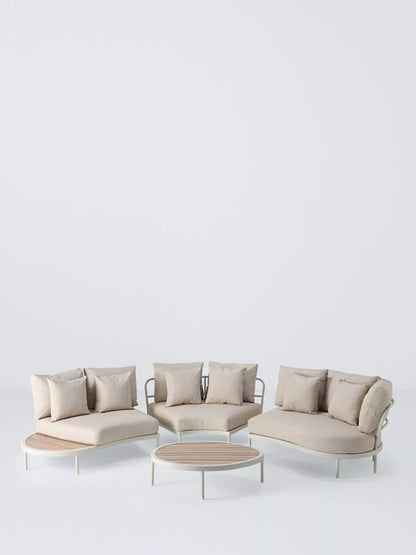 John Lewis Lozenge 5-Seater Modular Curved Garden Sofa & Coffee Table Set, Cream