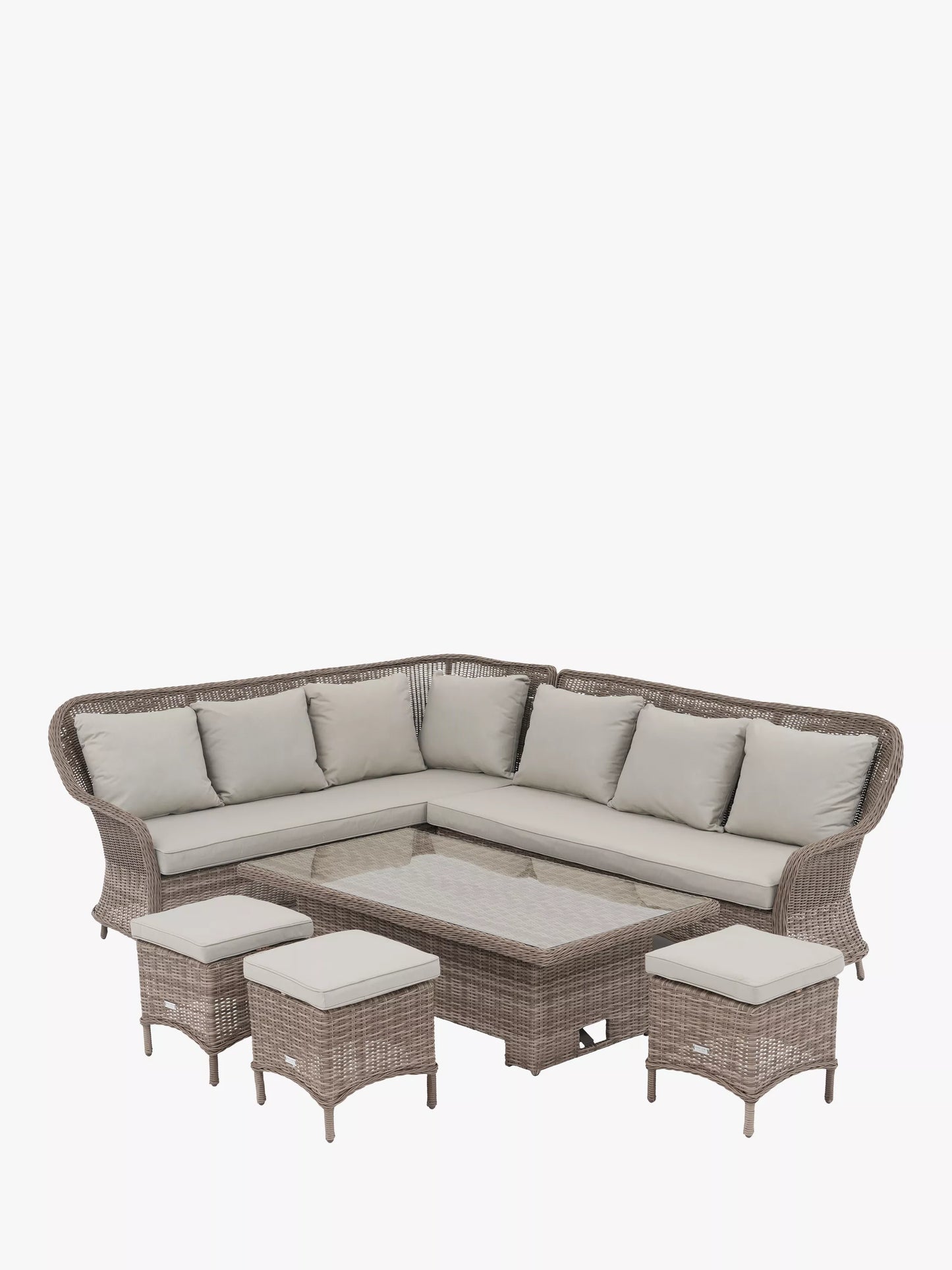 John Lewis Rye Woven 6-Seater Corner Garden Sofa with Dining/Lounging Table & 3 Footstools Set, Natural 