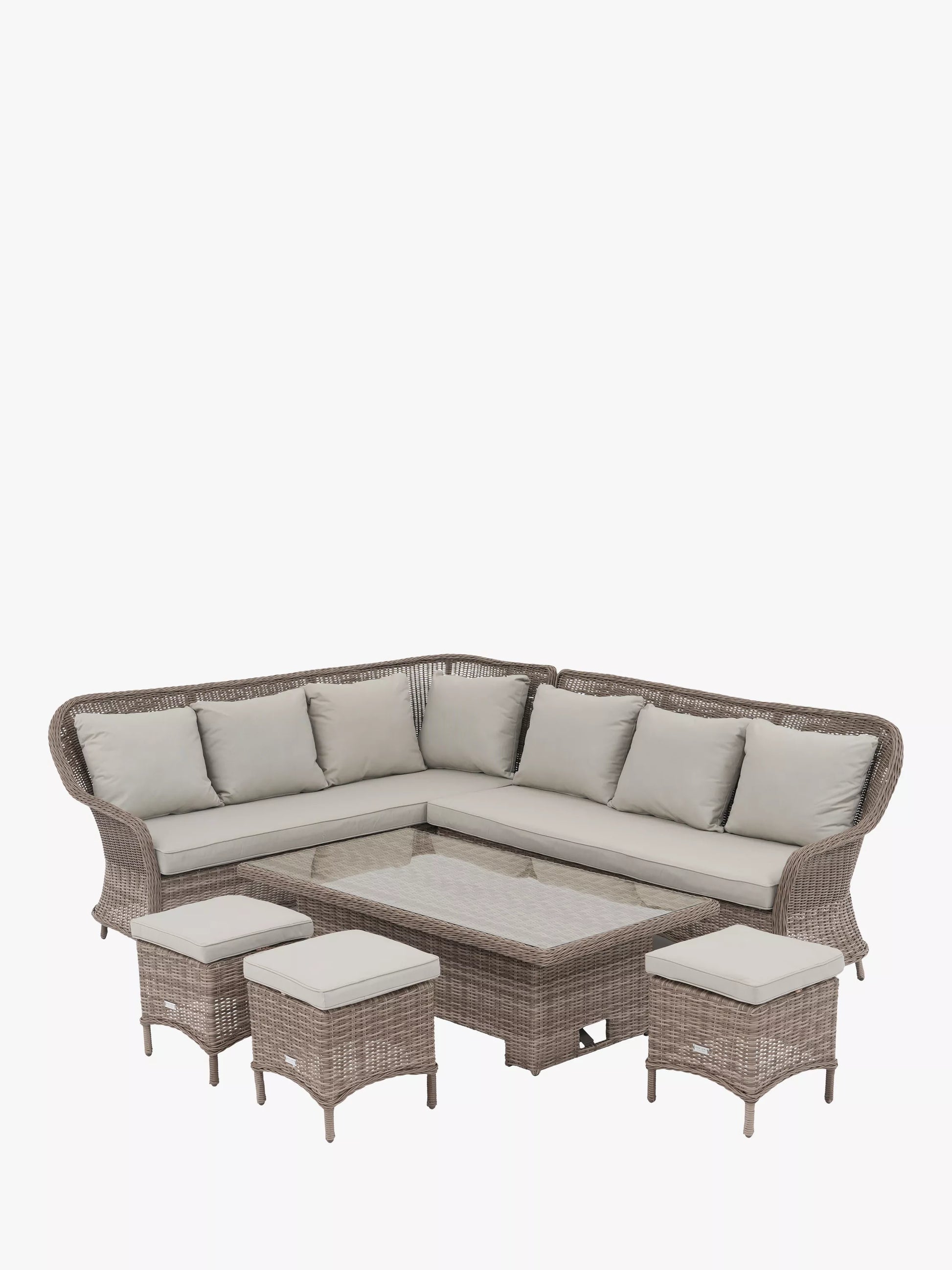 John Lewis Rye Woven 6-Seater Corner Garden Sofa with Dining/Lounging Table & 3 Footstools Set, Natural 