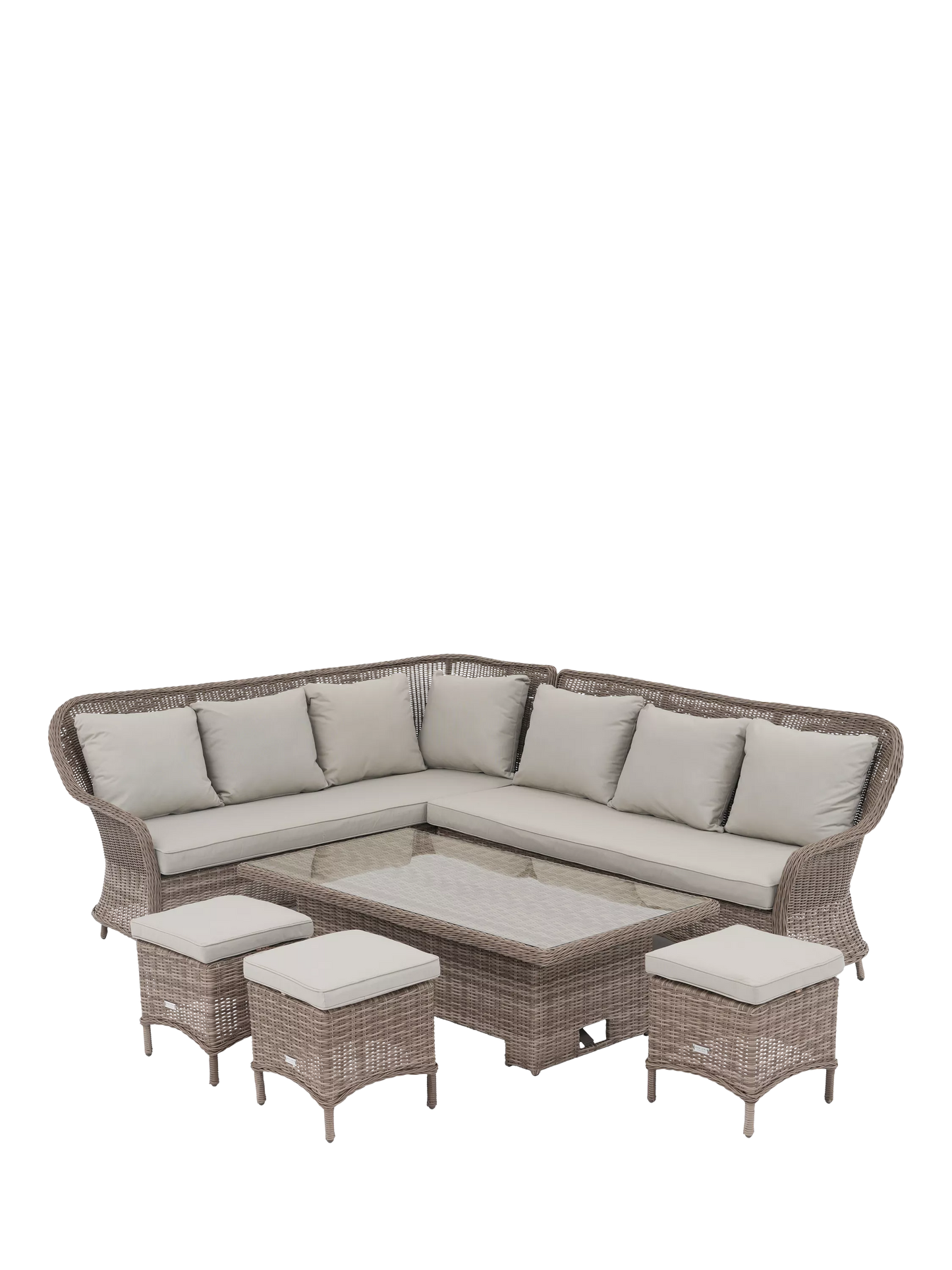 John Lewis Rye Woven 6-Seater Corner Garden Sofa Dining Lounging Table 3 Footstools Natural