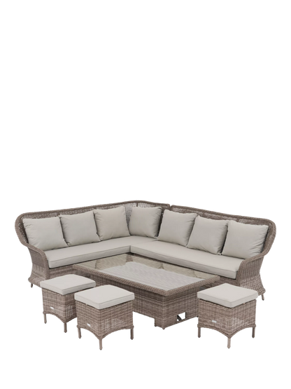 John Lewis Rye Woven 6-Seater Corner Garden Sofa Dining Lounging Table 3 Footstools Natural